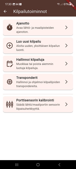 Kilpailutoiminnot valikko, jossa on kilpailun luominen